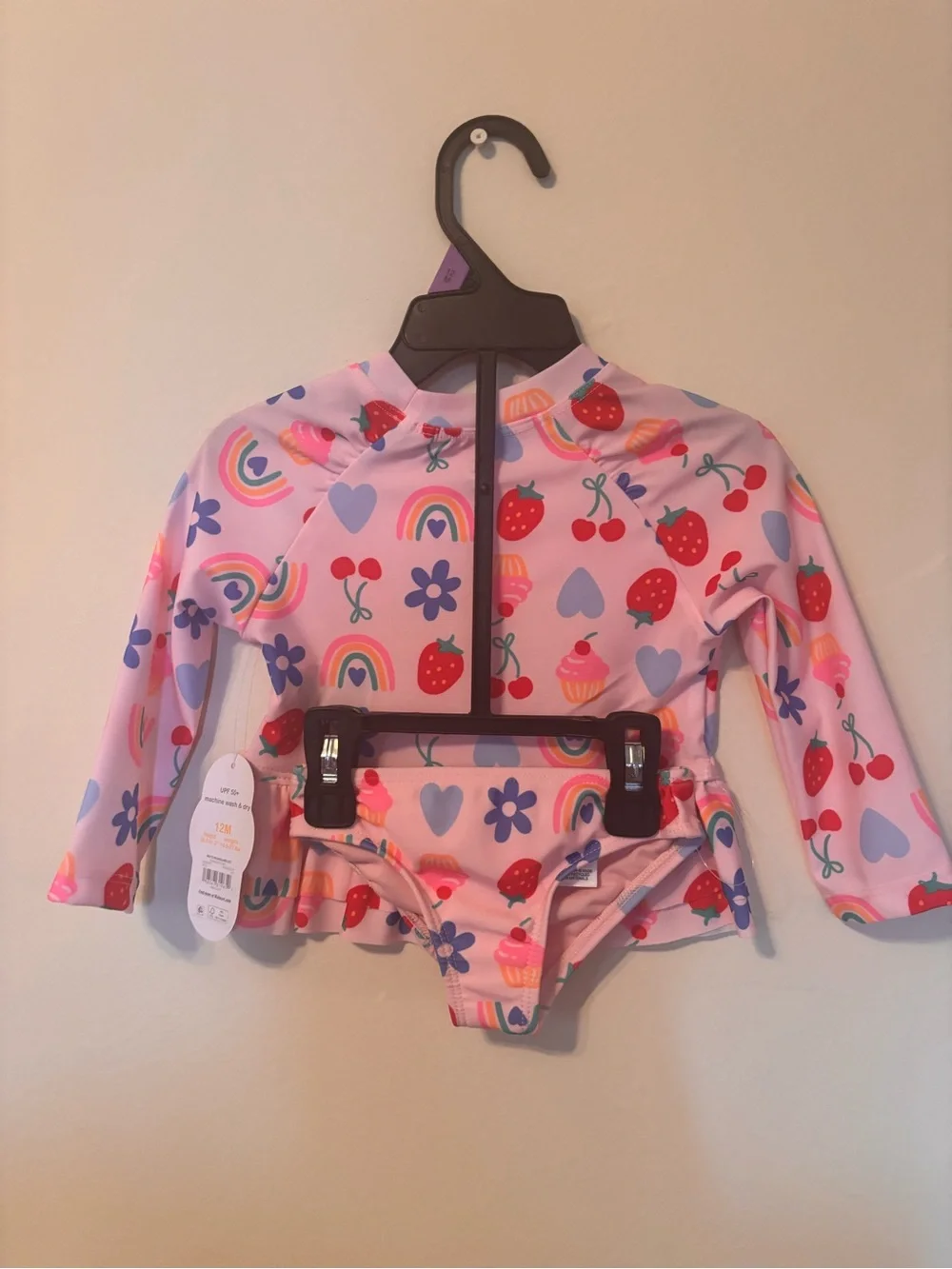 wonder nation Pink Long-Sleeve Swim set with Cupcakes, Rainbows & Fruit